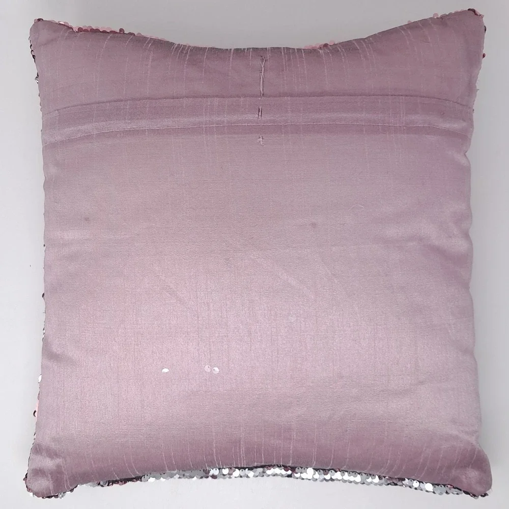 Pink Silver Reversible Sequin Pillow 17x17 Mermaid Flip Color Changing Cushion